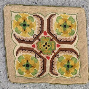 Handmade 1970s Needlepoint 5-Point Throw Pillow Case Cover 16" x 16"
